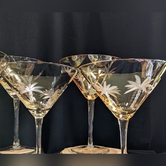 Set of 6 Etched Palm Tree Martini Glasses - Picture 10 of 14